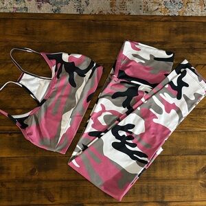 Pink Camo Sports Bra and Leggings Set